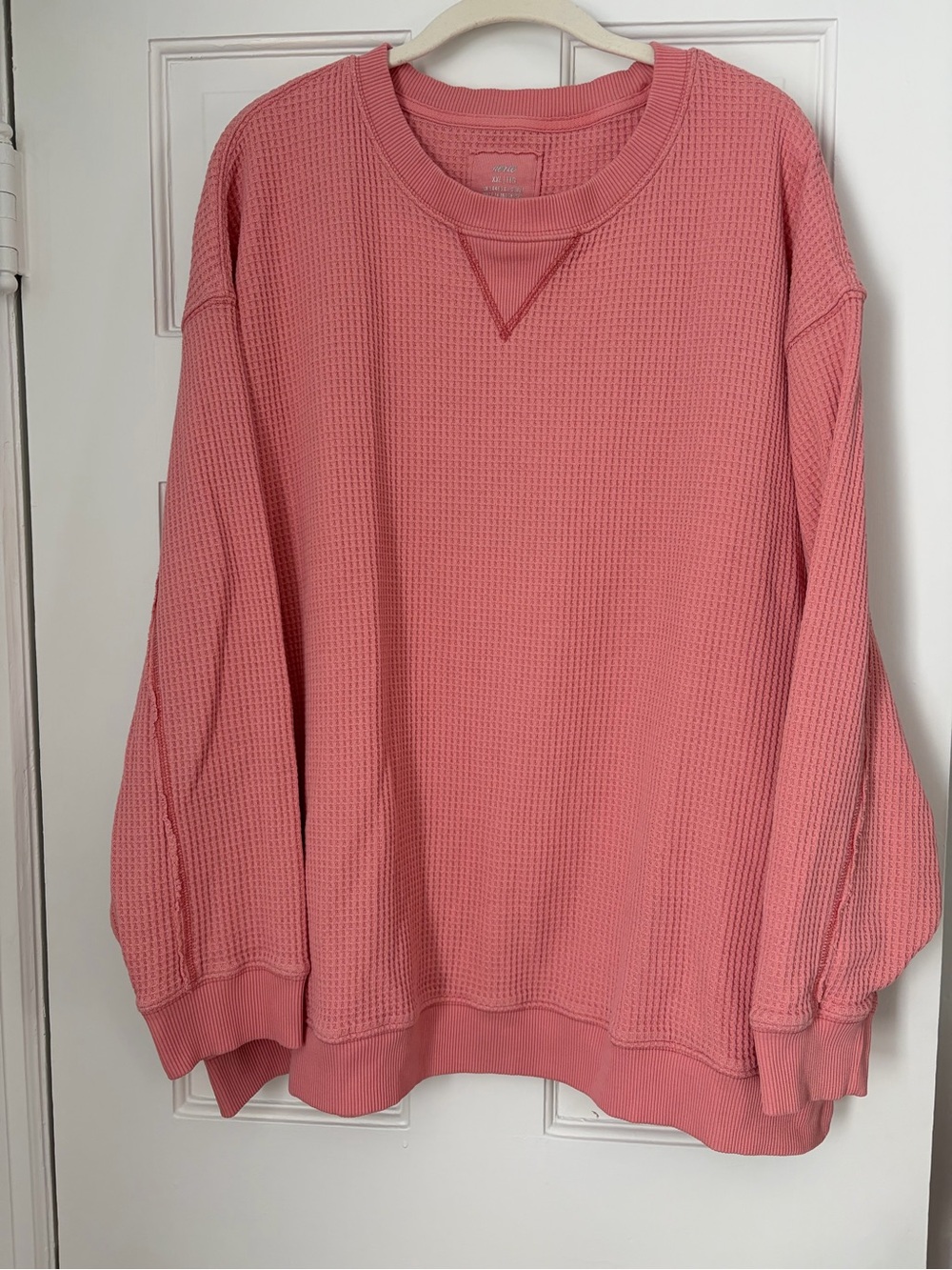Waffle-Knit Crewneck Sweater - Pink